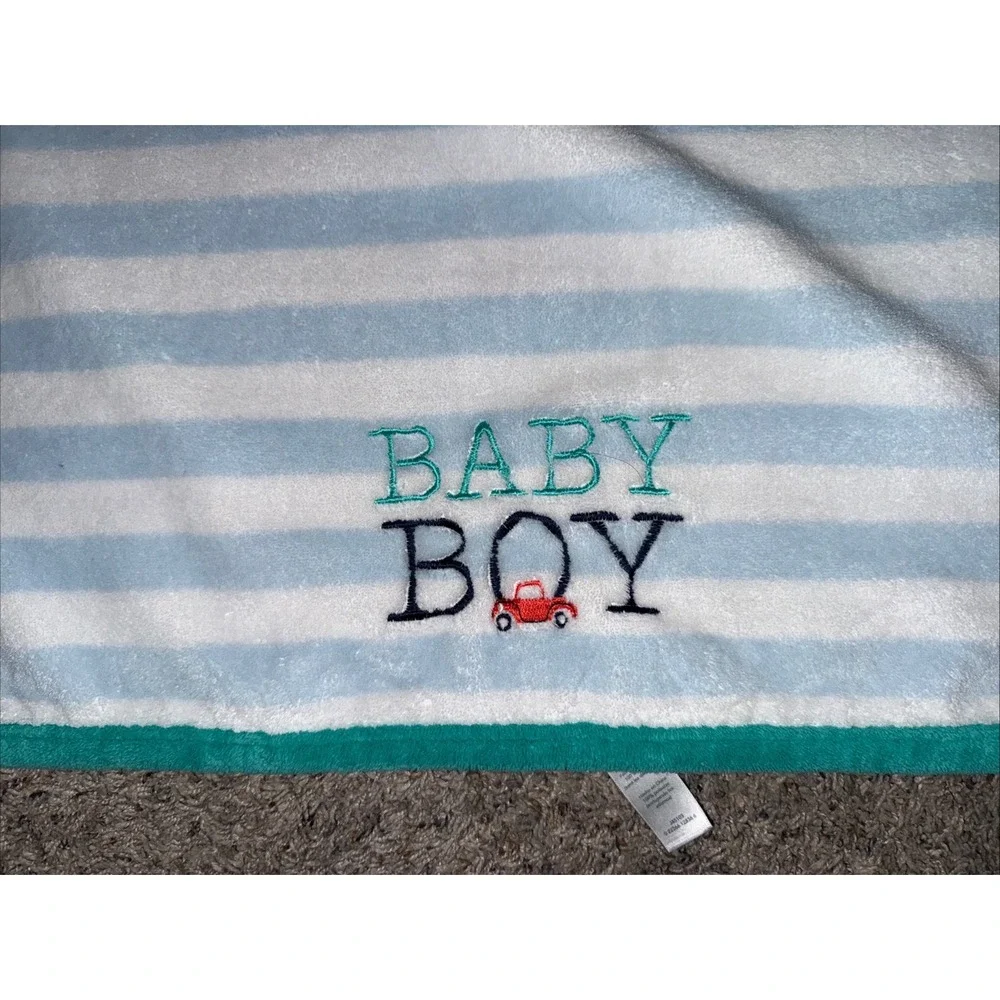 Carter's Just One Year BABY Blue Striped Velboa Soft Baby Blanket Red‎ Truck